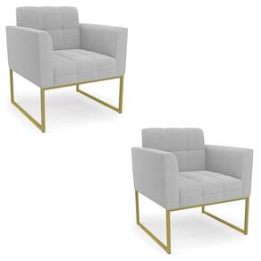 Poltrona Sala Base Industrial Dourado Kit 2 Ana Bouclé Cinza - Ibiza