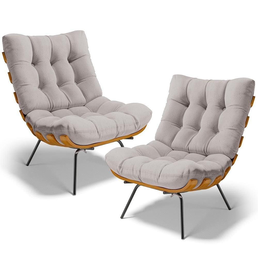 Kit 2 Poltronas Decorativas Sala De Estar Costela L02 Linho Bege - Lyam Decor