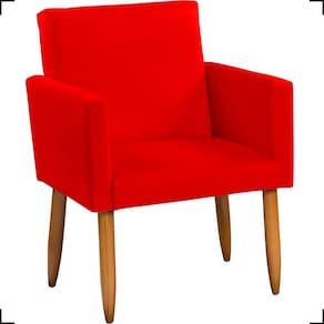 Poltrona Decorativa Para Sala Nina Suede Cores Pé Palito Castanho - Vermelho, Suede