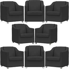 Kit 8 Poltronas Mila Corino Cores Pé De Plástico Cromado - Preto Corino