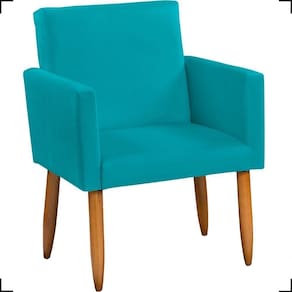 Poltrona Decorativa Para Sala Nina Suede Cores Pé Palito Castanho - Azul-turquesa, Suede