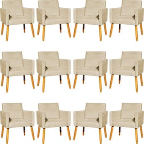 Kit 12 Poltronas Decorativa Para Sala Nina Suede Cores Pé Palito 30cm Castanho - Suede
