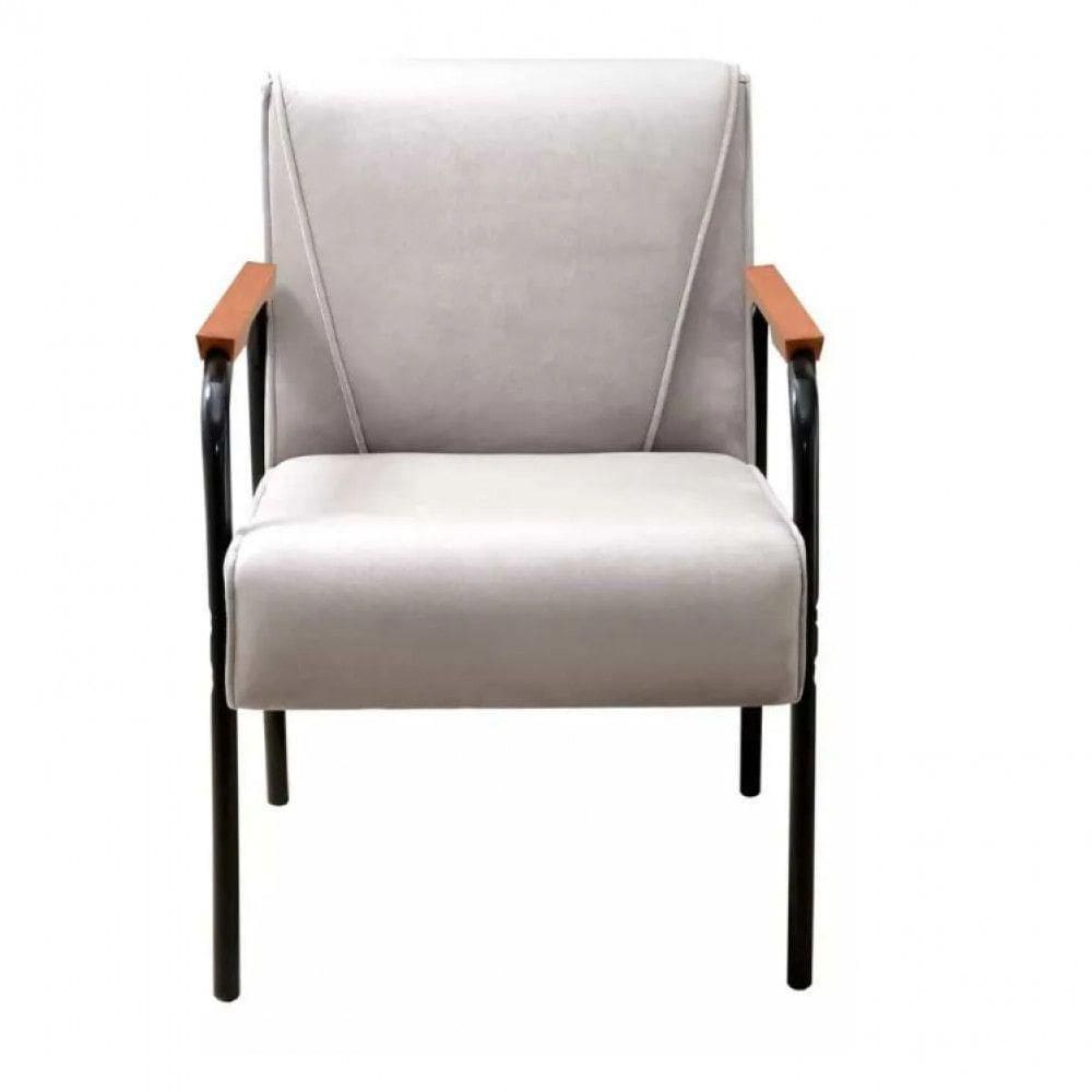 Poltrona Decorativa Para Recepção Jade Braço Metal Veludo Bege Claro