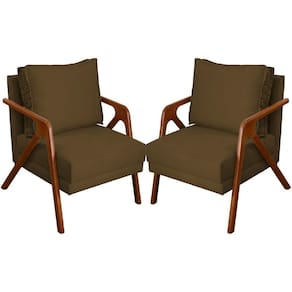 Kit 2 Poltronas Decorativa Para Sala Shine Suede Cores Pé Castanho - Marrom, Suede