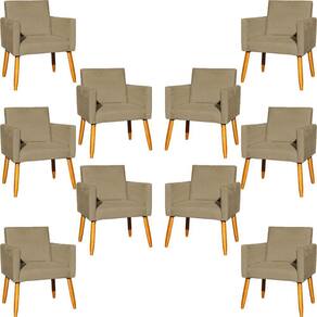 Kit 10 Poltronas Decorativa Para Sala Nina Suede Cores Pé Palito 30cm Castanho - Nude, Suede