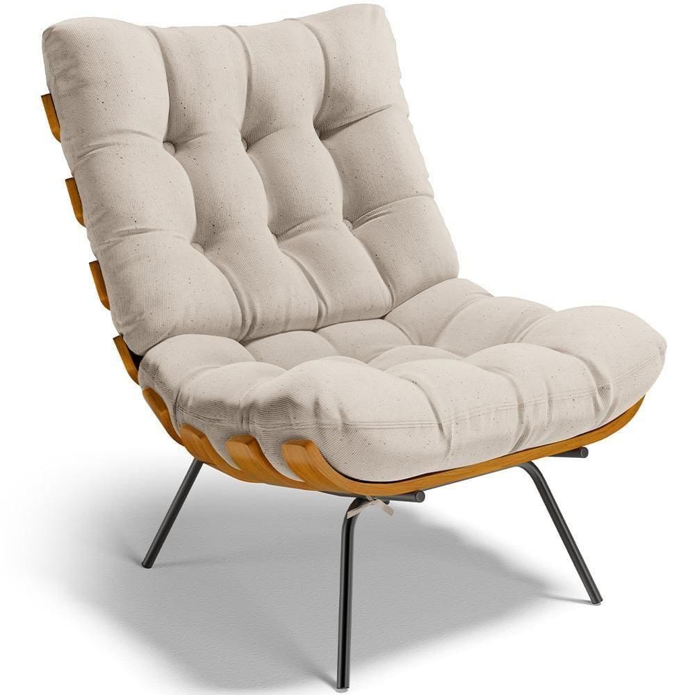 Poltrona Decorativa Costela L02 Linho Cru