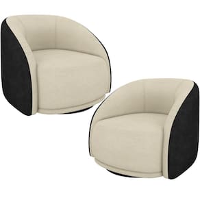 Kit 02 Poltronas Decorativas Giratória Angelina M03 Couríssimo Preto Bouclê Bege - Lyam Decor