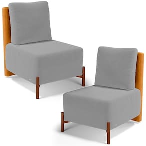 Kit 02 Poltronas Decorativas Sala De Estar Living Hungria L02 Couríssimo Whisky Suede Cinza - Lyam