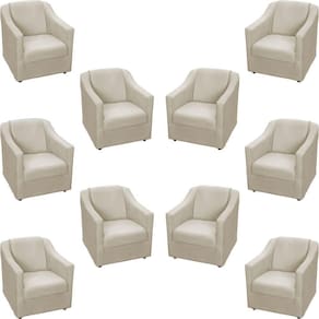 Kit 10 Poltronas Decorativa Mila Pé De Plástico Cromado - Bege Suede