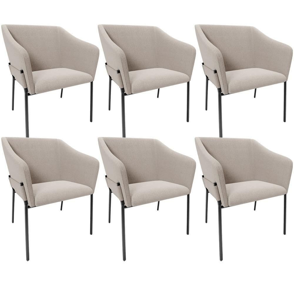 Kit 6 Cadeiras Para Sala De Jantar Estar Living Olívia L02 Bouclê Creme - Lyam Decor