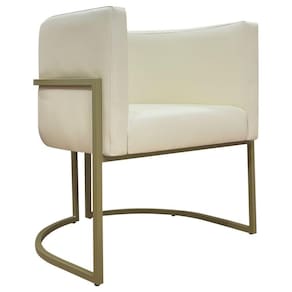 Poltrona Decorativa Recepção Luna Corino Cores Base De Ferro Champagne Bege Corino