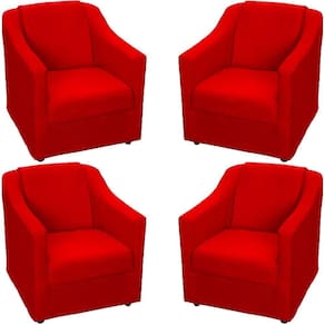 Kit 4 Poltronas Mila Pé De Plástico Cromado - Vermelho Suede