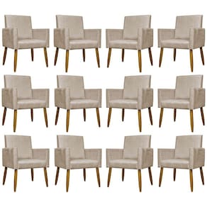 Kit 12 Poltronas Decorativas Mari Pé Palito Castanho - Bege Suede
