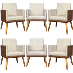 Kit 6 Poltronas Decorativas Para Escritório Lis Corino e Pé 30cm - Bege Suede Corino