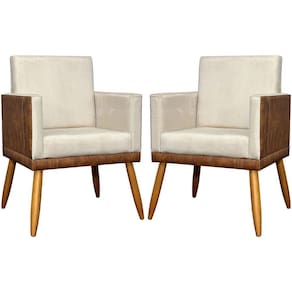 Kit 2 Poltronas Decorativas Lis Corino e Pé Palito 30cm - Bege Suede Corino