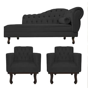 Kit Diva Recamier Diana 120cm Lado Esquerdo E 2 Poltronas Classic Corano Adj Decor Preto