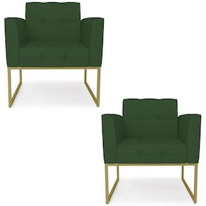 Poltrona Base Industrial Dourado Kit 2 Ana Veludo Luxo Verde