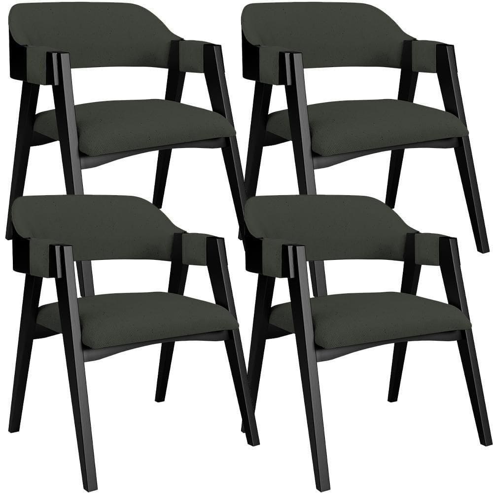 Kit 4 Cadeiras Sala De Jantar Estar Living Estofada Suran L02 Preto Linho Verde Musgo - Lyam Decor