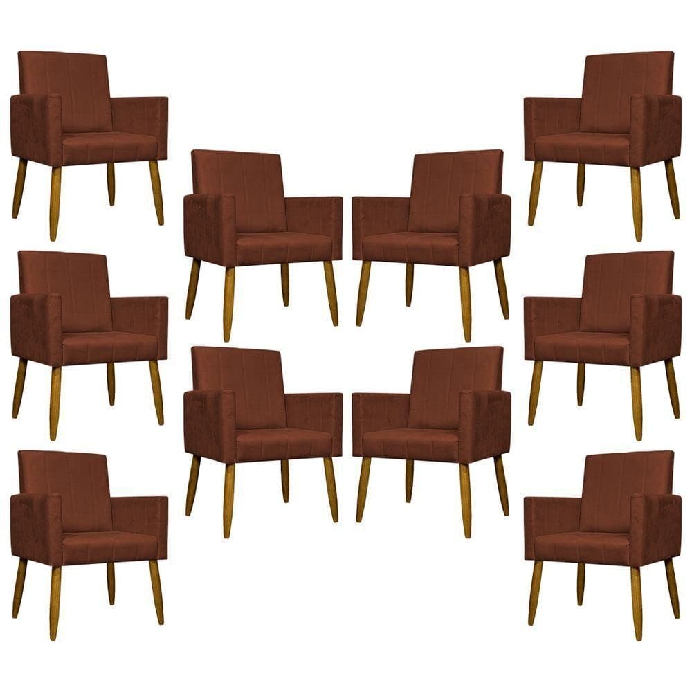 Kit 10 Poltronas Decorativas Mari Pé Palito Castanho - Terracota Suede