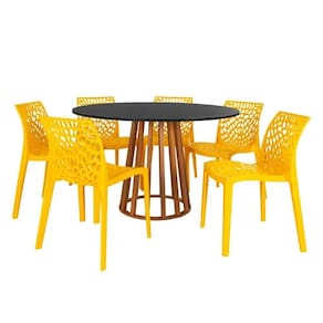 Conjunto Mesa De Jantar Redonda Talia Amadeirada Preta 120cm Com 6 Cadeiras Gruvyer - Amarelo