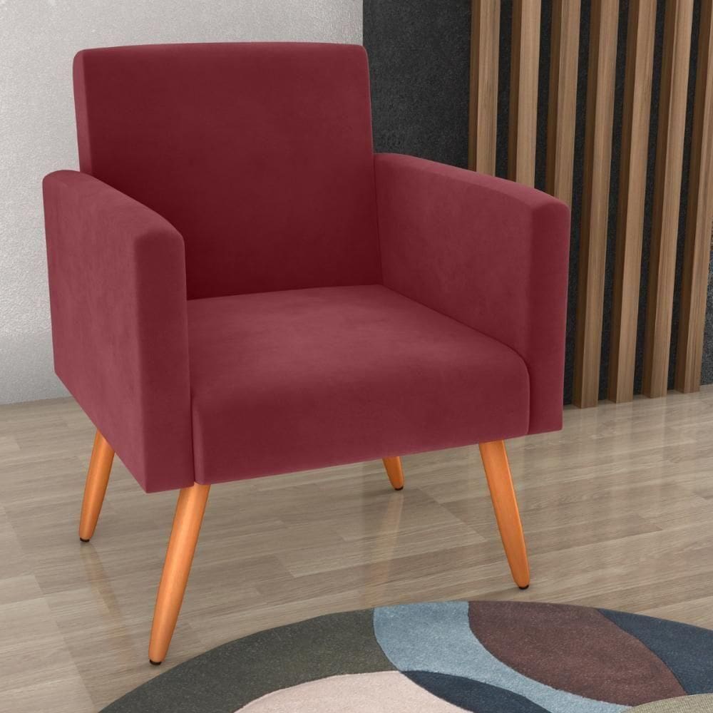 Poltrona Decorativa Para Sala Pará Veludo Vinho