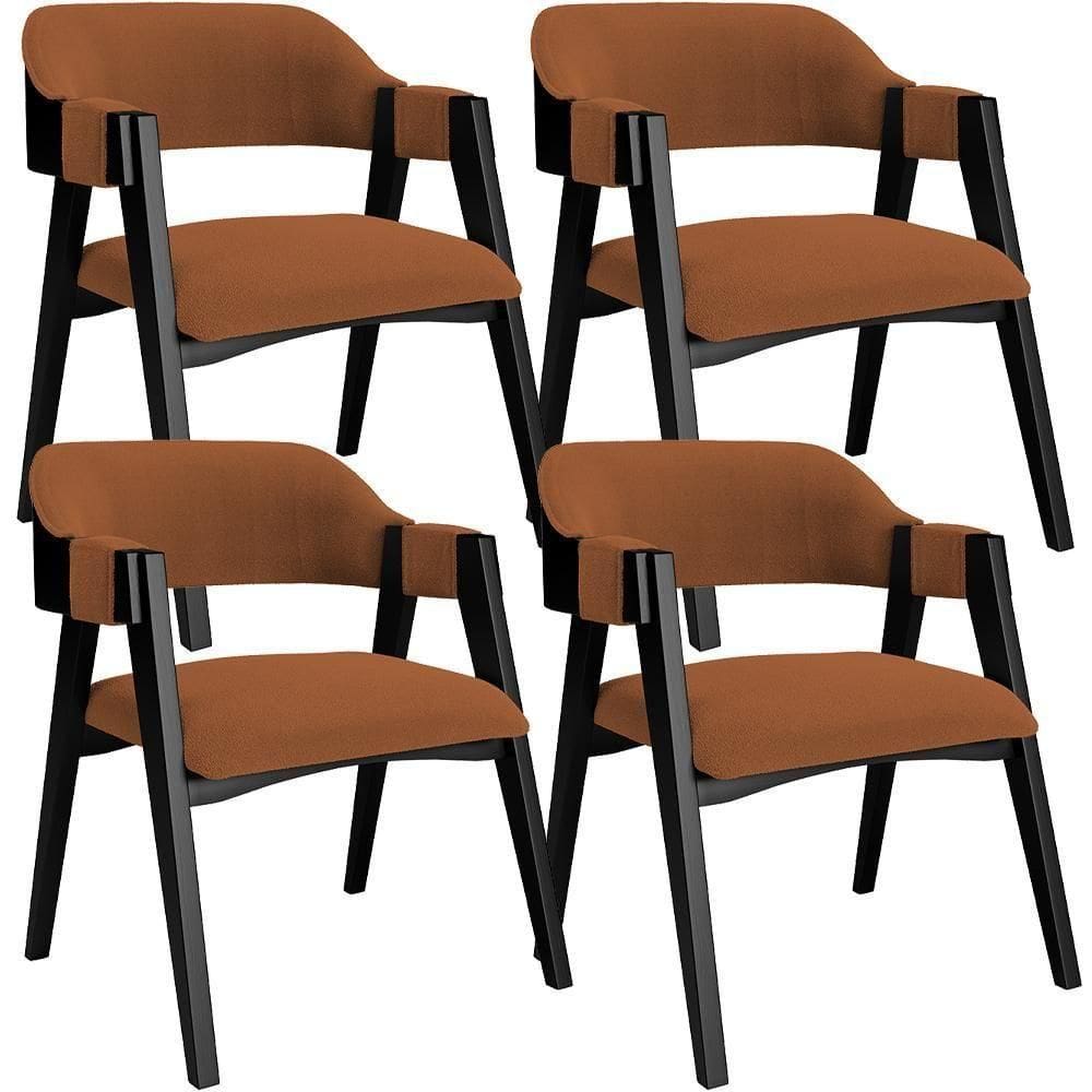Kit 4 Cadeiras Sala De Jantar Estar Living Estofada Suran L02 Preto Bouclê Terracota - Lyam Decor