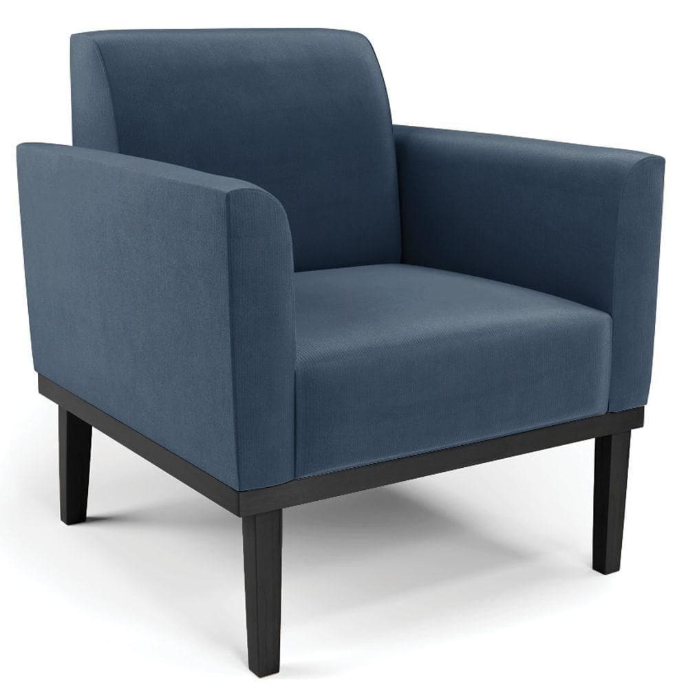 Poltrona Decorativa Base Madeira Preto Maressa Suede Azul Marinho