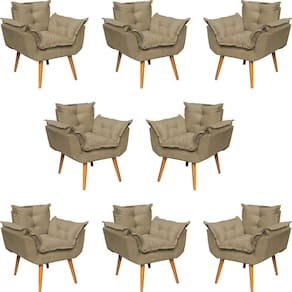 Kit 8 Poltronas Decorativa Alice Pé Trapézio 30cm Castanho - Suede