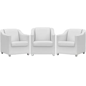 Kit 3 Poltronas Mila Corino Cores Pé De Plástico Cromado - Branco Corino