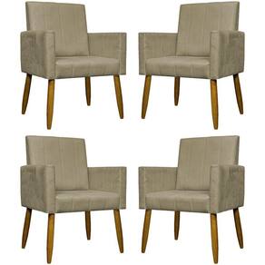 Kit 4 Poltronas Decorativas Mari Suede Pé Palito Castanho - Nude Suede