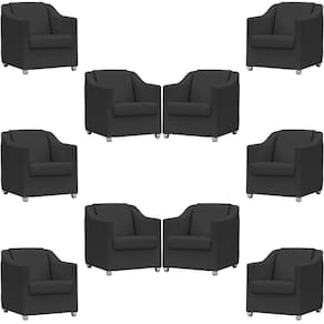 Kit 10 Poltronas Mila Corino Cores Pé De Plástico Cromado - Preto Corino