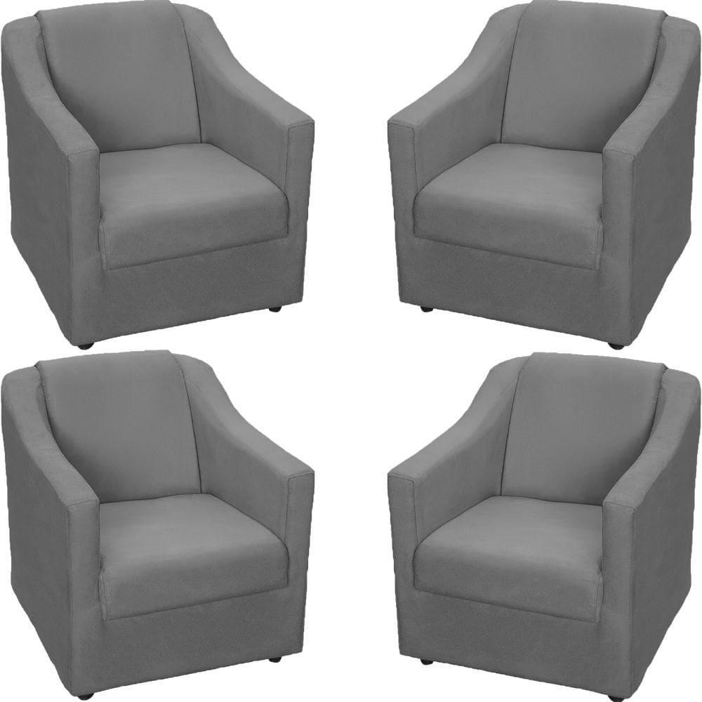 Kit 4 Poltronas Mila Pé De Plástico Cromado - Cinza Suede