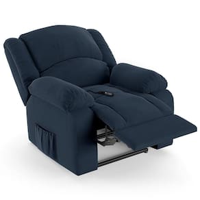 Poltrona Do Papai Reclinável Pietra Controle Power Elétrico Usb Fh9 Veludo Azul - Mpozenato