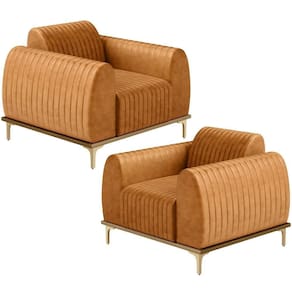 Kit 02 Poltronas Decorativa Base Madeira Pés D\`ouro Molino D02 Couríssimo Whisky B-90 - Lyam