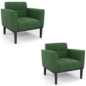 Poltrona Base Madeira Preto Kit 2 Ana Suede Verde