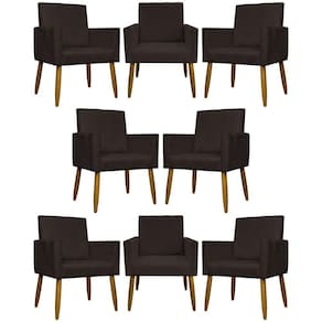 Kit 8 Poltronas Decorativas Mari Pé Palito Castanho - Marrom Suede