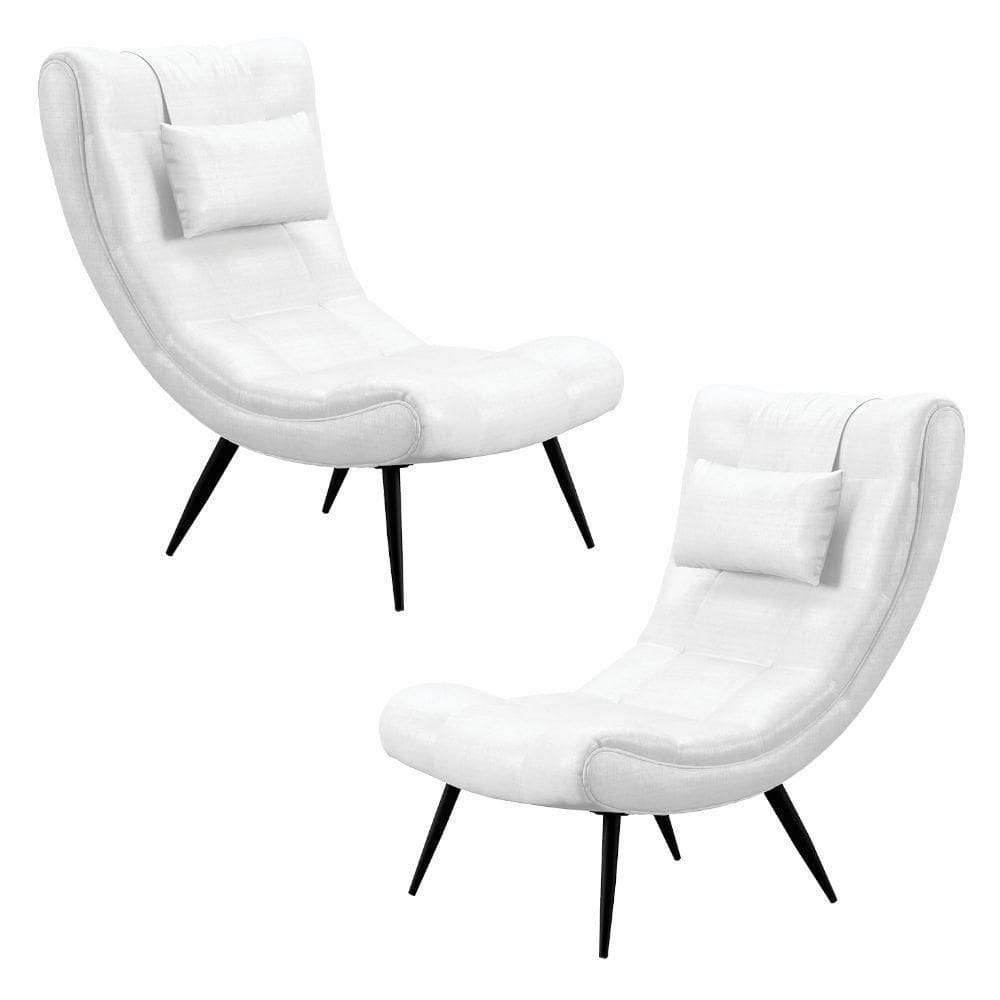 Kit 2 Poltronas Decorativas Sala De Estar Com Almofada E Pés Palito Lord Facto Dunas Branco - Ibiza