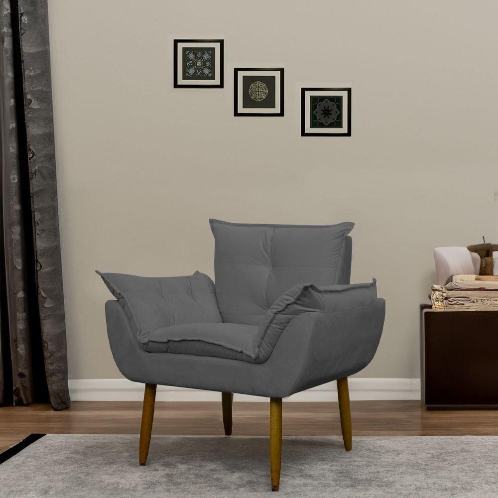 Poltrona Decorativa Para Sala E Quarto Opala Suede Herrero Cor:cinza