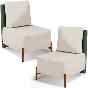 Kit 02 Poltronas Decorativas Sala De Estar Living Pés Madeira Hungria L02 Couríssimo Verde Linho Cru - Lyam