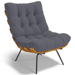 Poltrona Decorativa Sala De Estar Costela L02 Suede Cinza - Lyam Decor