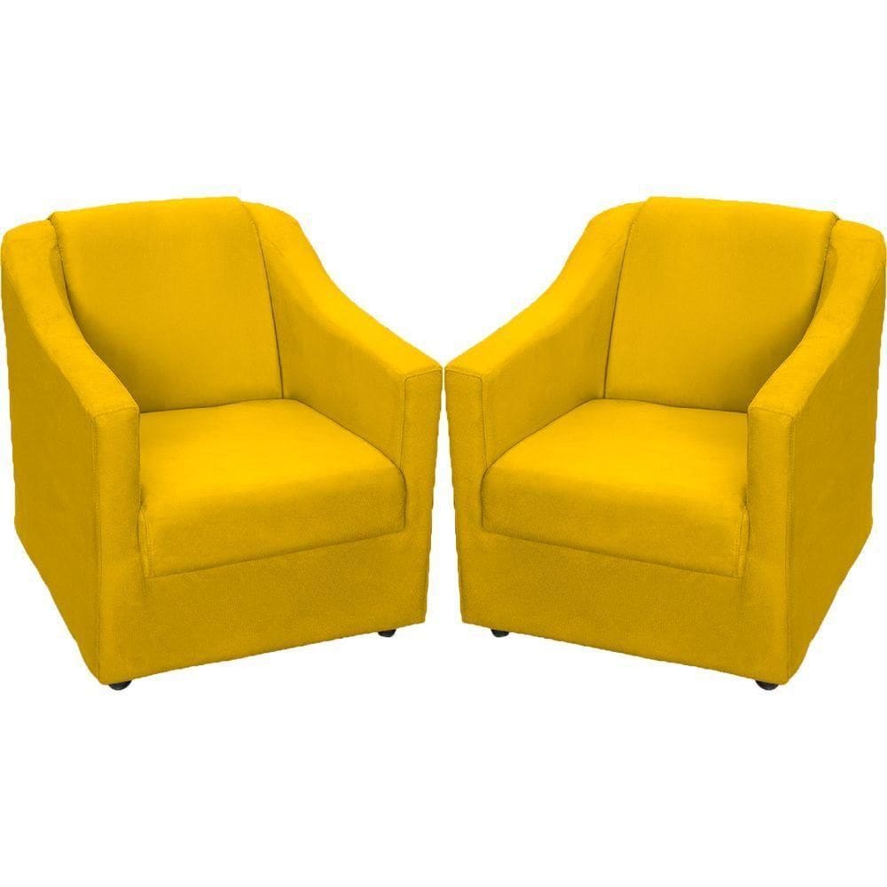 Kit 2 Poltronas Mila Pé De Plástico Cromado - Amarelo Suede