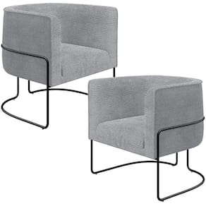 Kit 02 Poltronas Para Sala De Estar Fixa Base Aço Preto Betina D02 Bouclê Cinza - Lyam Decor
