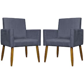 Kit 2 Poltronas Decorativas Mari Suede Pé Palito - Cinza Suede