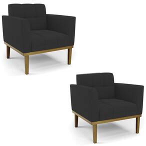 Poltrona Base Madeira Castanho Kit 2 Ana Veludo Preto