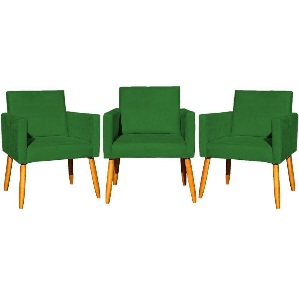 Kit 3 Poltronas Para Recepção Nina Suede Cores Pé Palito 30cm Castanho - Suede