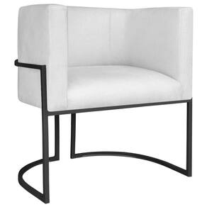 Poltrona Decorativa Luna Base De Ferro Preto Sintético Cor Branco