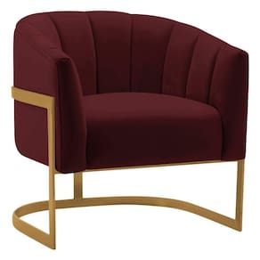 Poltrona Decorativa Sala De Estar Recepção Mavie Base De Ferro Dourado Suede Adj Decor Bordô