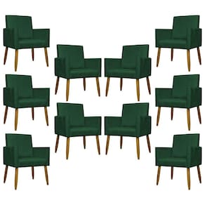 Kit 10 Poltronas Decorativas Mari Pé Palito Castanho - Verde Suede