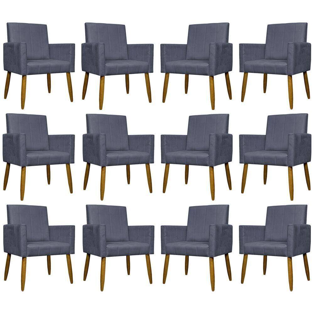 Kit 12 Poltronas Decorativas Mari Pé Palito Castanho - Cinza Suede