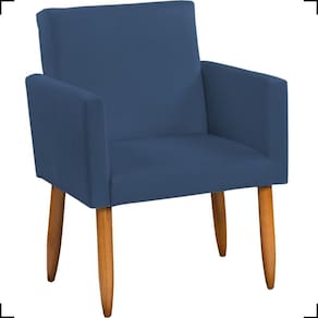 Poltrona Decorativa Para Sala Nina Suede Cores Pé Palito Castanho - Azul-marinho, Suede